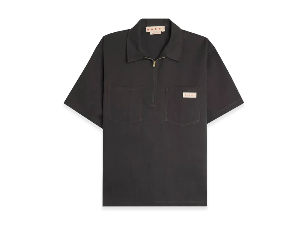MARNI Workwear Gabardine Short-Sleeve Zip Polo "Granite"
