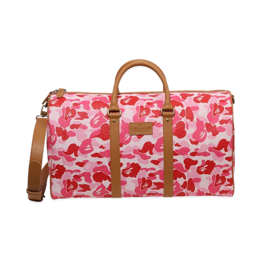 A BATHING APE Pu Ostrich Boston Bag "Pink"