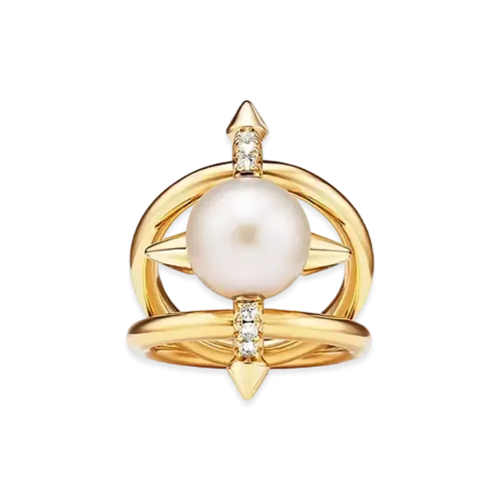 Tiffany & Co. Pearl Ring with Diamonds "Yellow Gold"