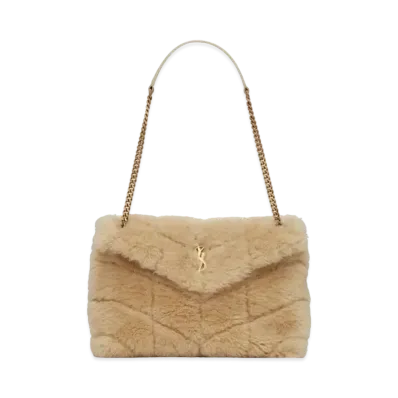 Saint Laurent Puffer Small Bag In Merino Shearling And Lambskin "Natural Beige"