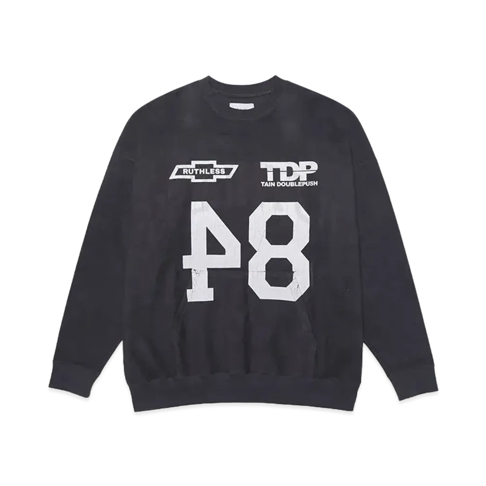 TAIN DOUBLE PUSH BRUSHED CREW SWEAT "BLACK"