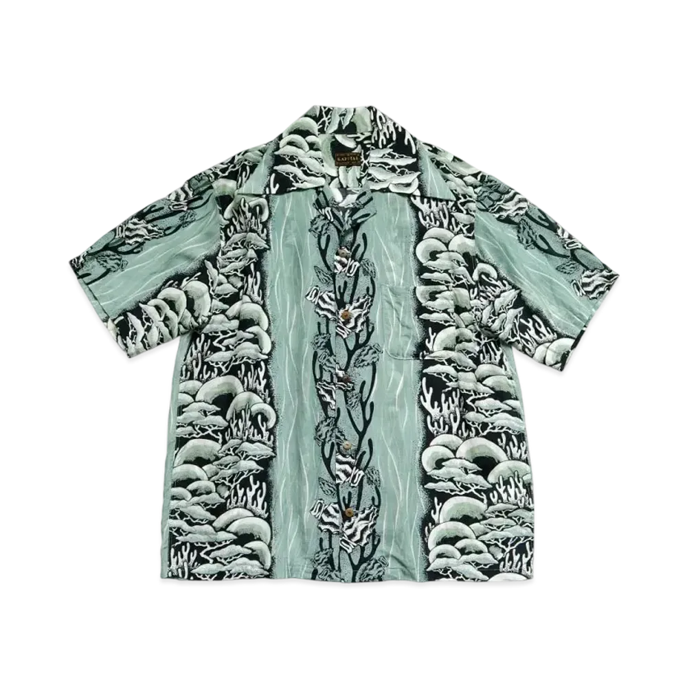KAPITAL Silk Rayon Souffle & Arrowhead Langle Color Aloha Shirt "Turquoise"