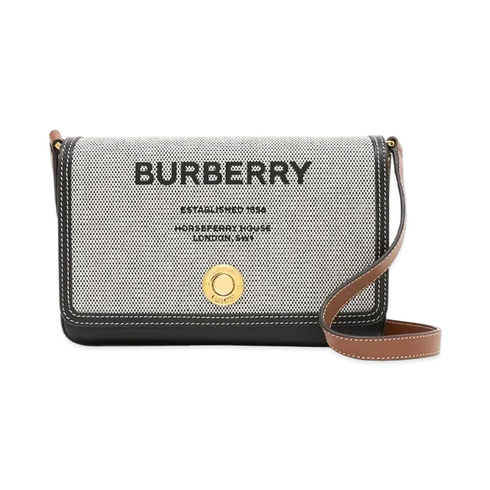 Burberry Mini Horse Ferry Print Canvas & Leather Lap Bag "Black/Tan"