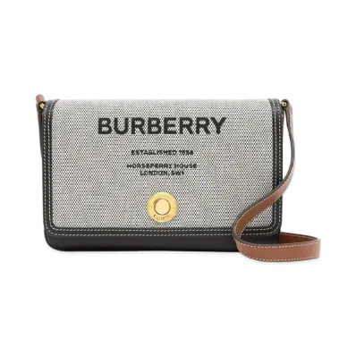 Burberry Mini Horse Ferry Print Canvas & Leather Lap Bag "Black/Tan"
