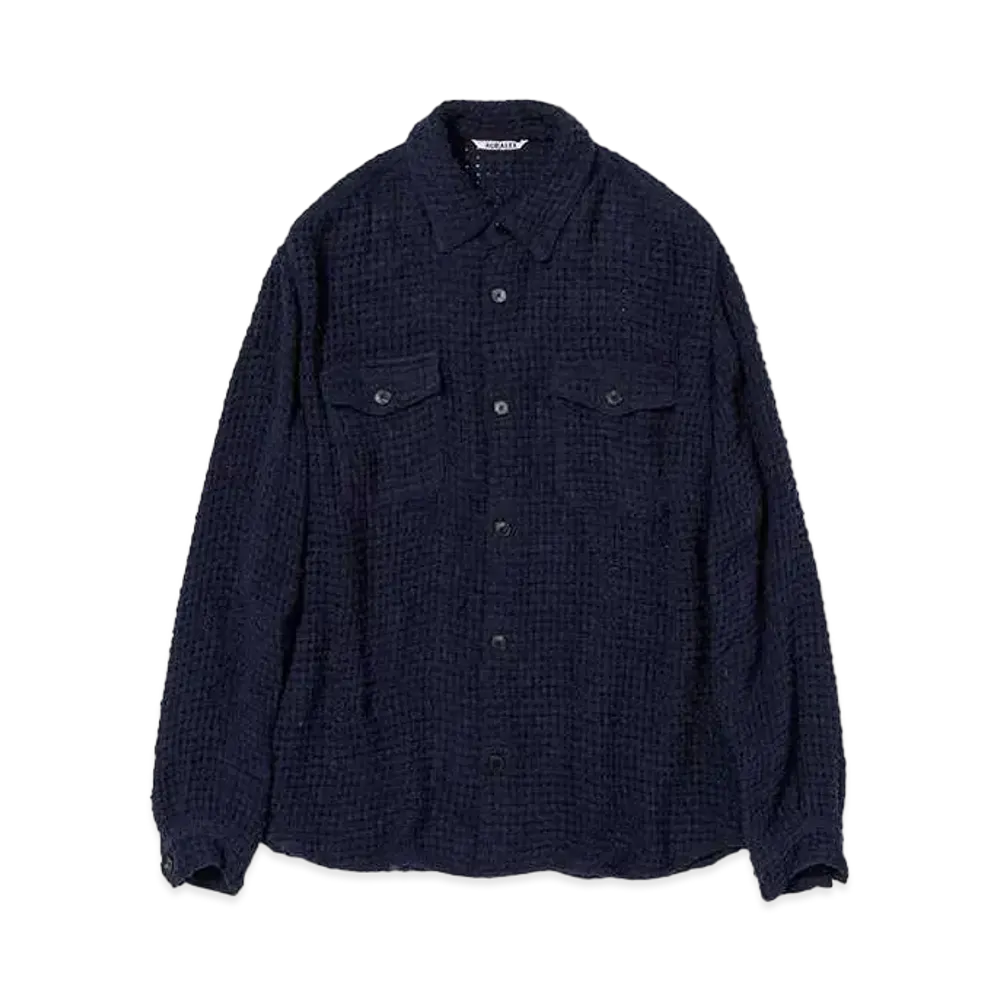 AURALEE Homespun Summer Tweed Mesh Shirt "Navy"