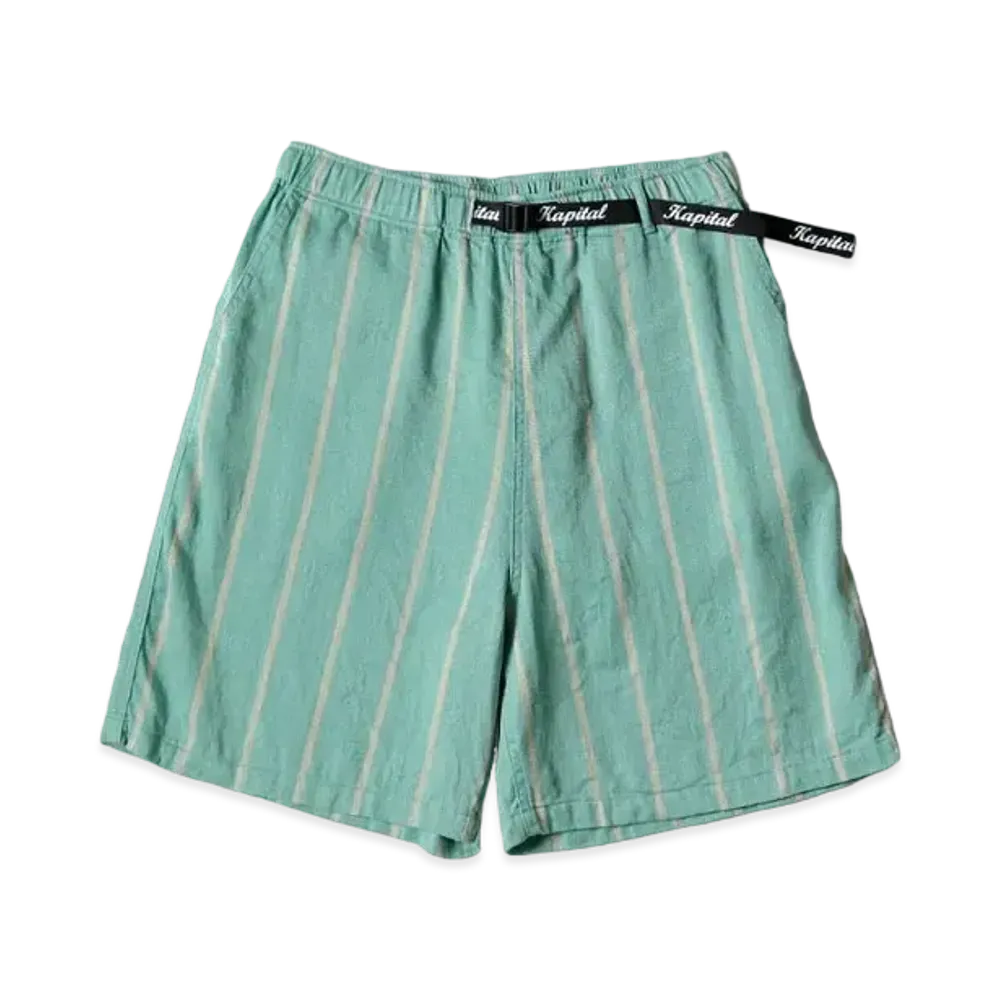 KAPITAL Linen Phillies Stripe Easy Shorts "Turquoise"