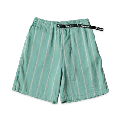KAPITAL Linen Phillies Stripe Easy Shorts "Turquoise"