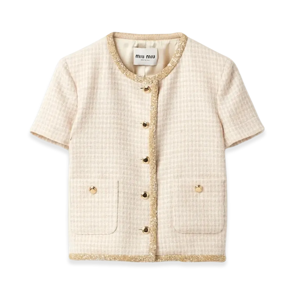 MIU MIU Women's Single Breasted Tweed Jacket "Avory/Albino White"