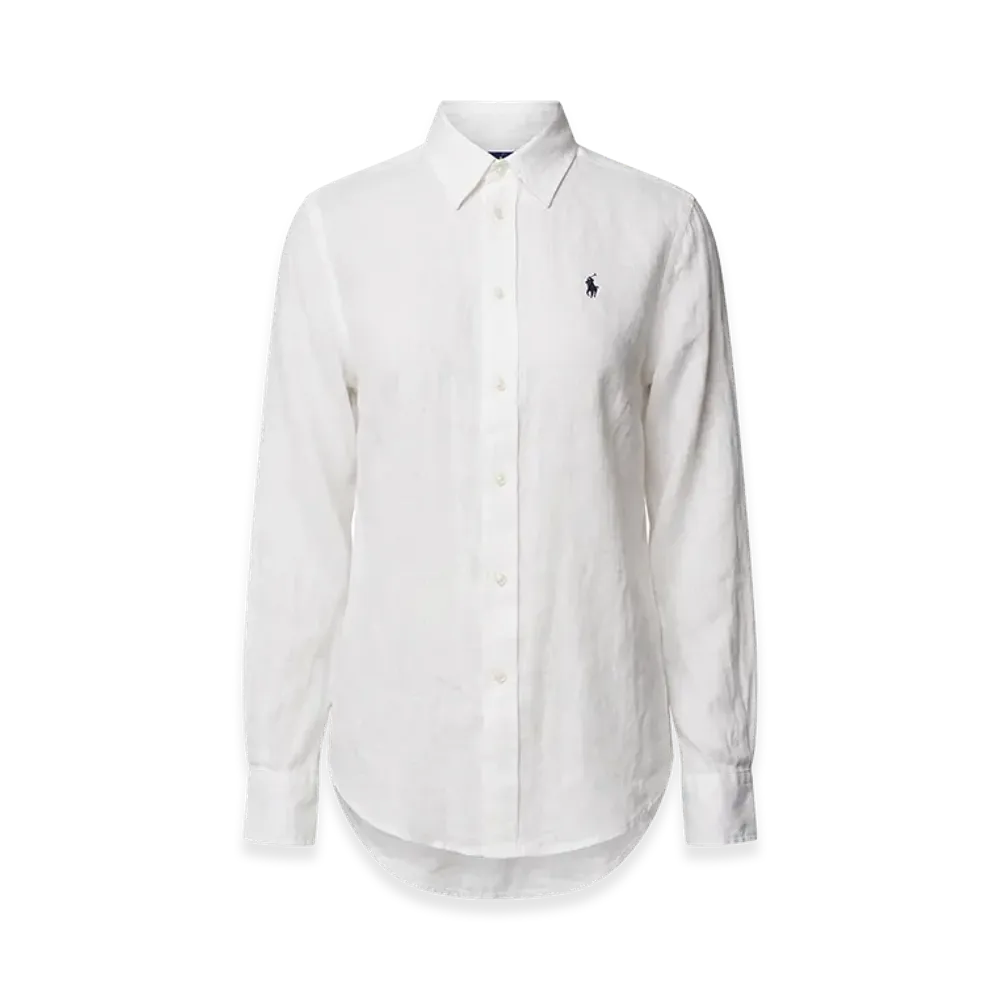 Polo Ralph Lauren Women's Shirt Long Sleeve Logo One-Point Regular Collar Linen Shirt "White"
