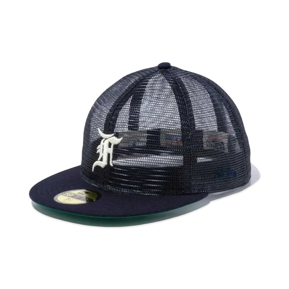 NEW ERA x FEAR OF GOD ESSENTIALS 59Fifty Tracker F Logo Navy Green Under Visor "Navy"