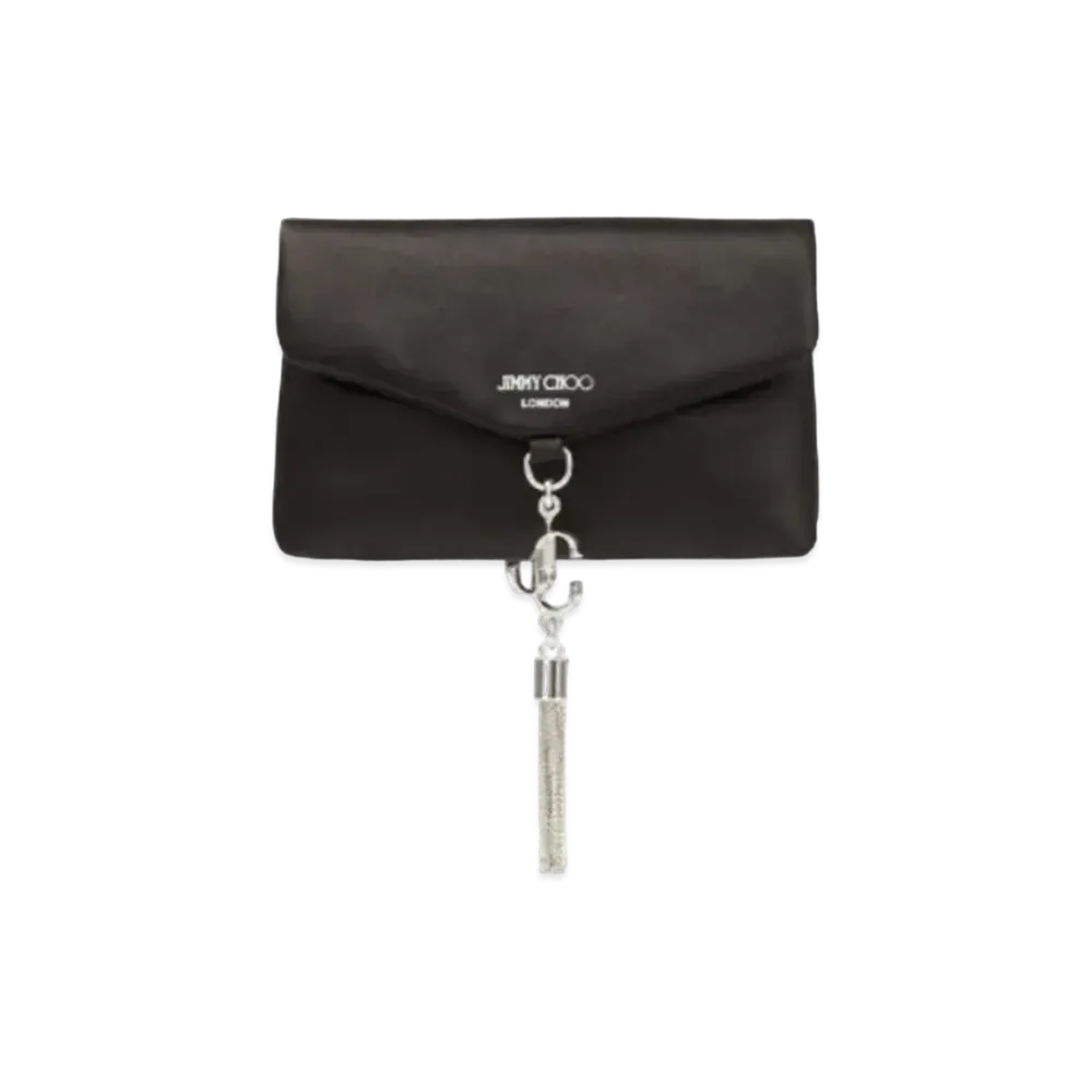 Jimmy Choo Soft Card Holder Satin Card Holder With Tassel "Silver/Black"