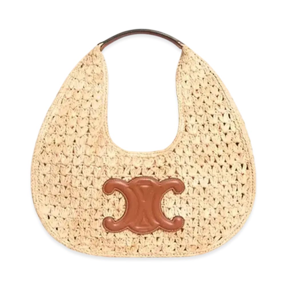 CELINE Celine Classic Panier Hobo Bag in Raffia and Calfskin "Natural/Tan"