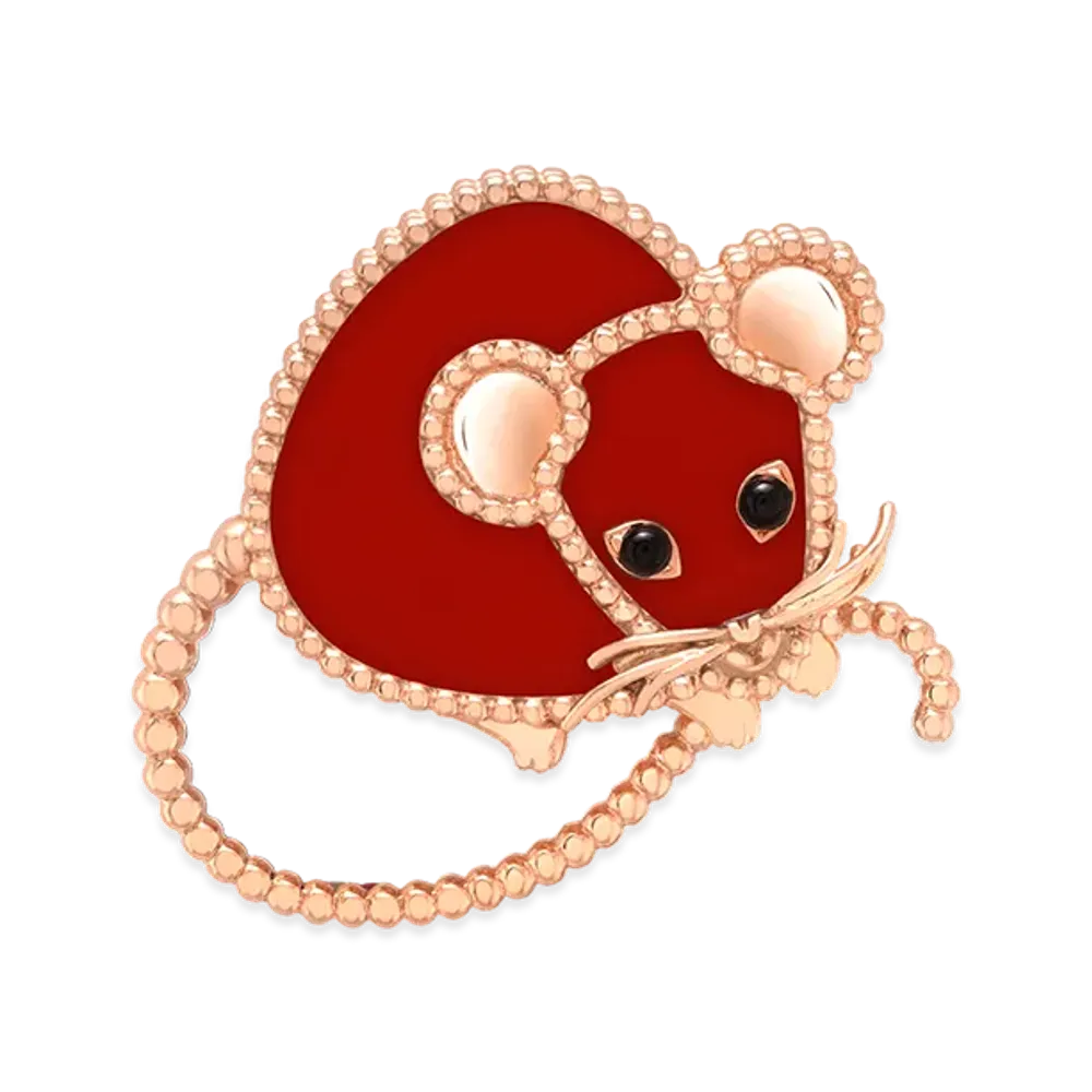 Van Cleef & Arpels Lucky Animals Mouse clip "18K Rose gold/Onyx/Carnelian"