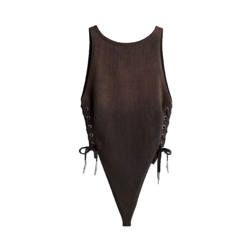 HERONPRESTON x H&M H2 Lace-Up Detail Knit Bodysuit "Dark Brown"