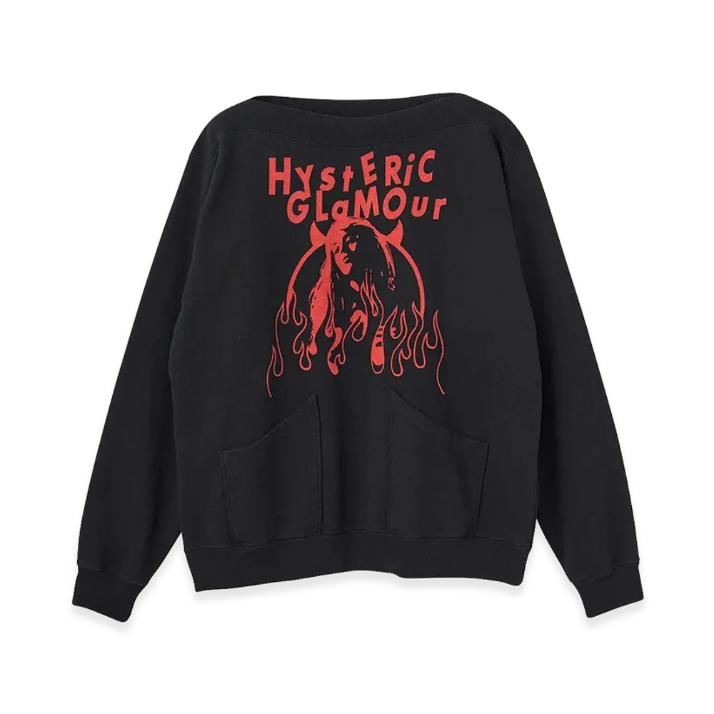 HYSTERIC GLAMOUR Fire Woman Boat Neck Sweatshirt "Black"