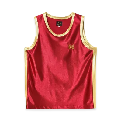 NEEDLES Papillon Emb. Side Line Tank Top - Tricot Sateen "Red"