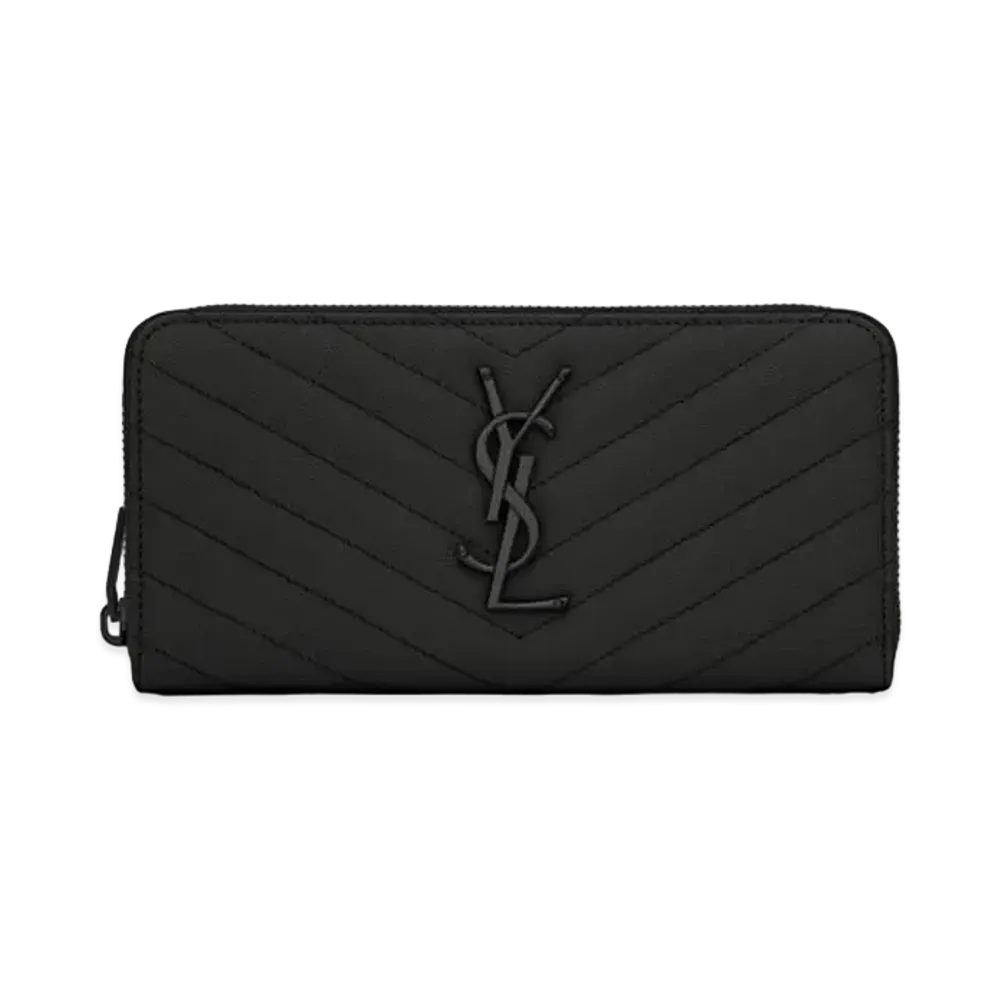 Saint Laurent Monogram Zip Around Wallet In Grain De Poudre Embossed Leather "Black"