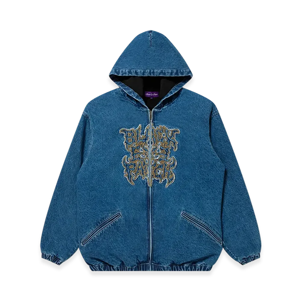 BlackEyePatch Metal Logo Hooded Denim Jacket "Indigo"