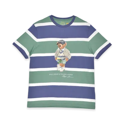 Polo Ralph Lauren Bear Striped Cotton Jersey T-Shirt "Green Multi"