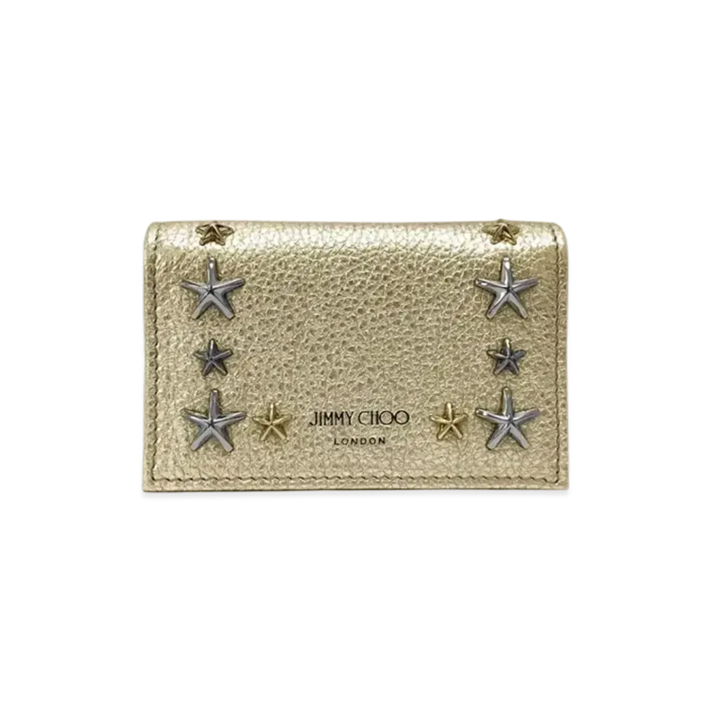 Jimmy Choo Nello Metallic Soft Grainy Calf Card Case With Star Studs "Mix/Light Gold"