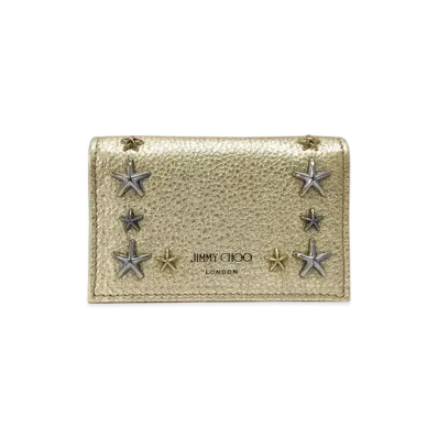 Jimmy Choo Nello Metallic Soft Grainy Calf Card Case With Star Studs "Mix/Light Gold"