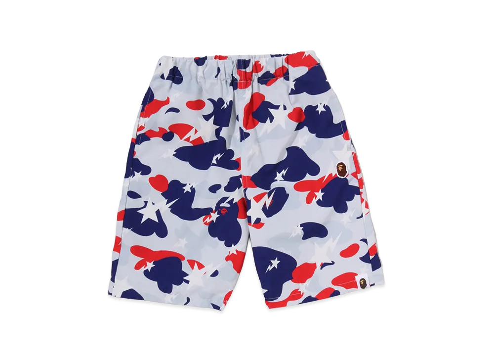 A BATHING APE Kids Sta Strike Camo Beach Shorts "White"