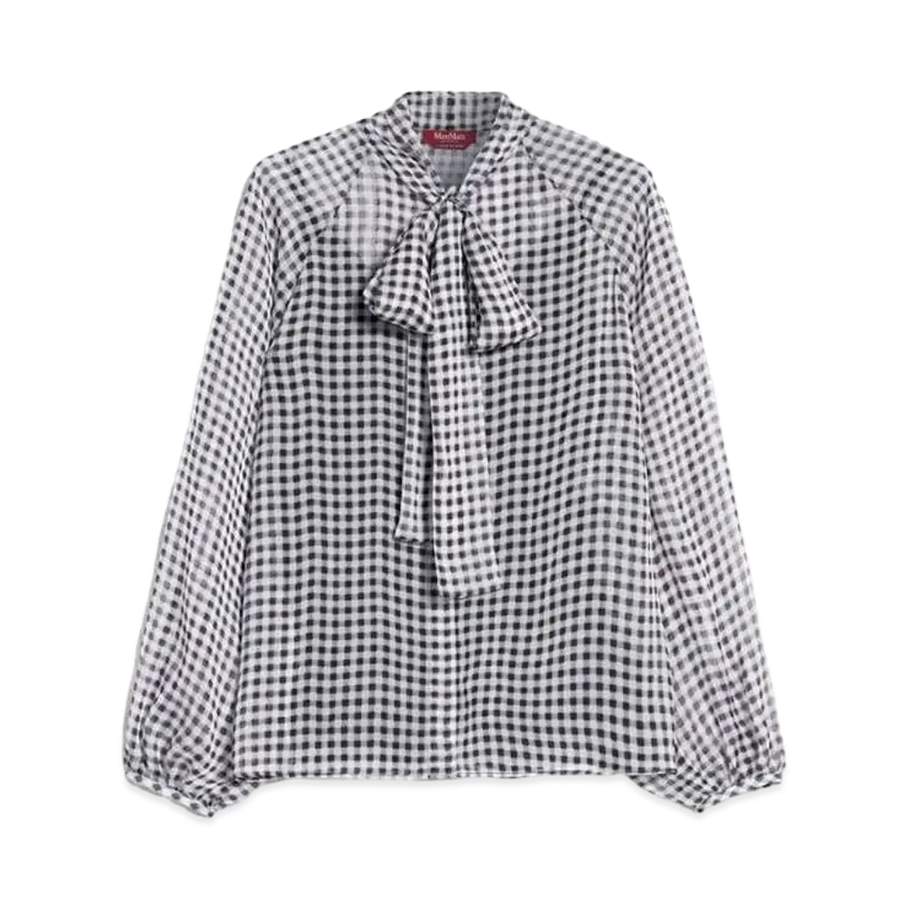 Max Mara Baldi Silk Print Bowtie Blouse "Black"
