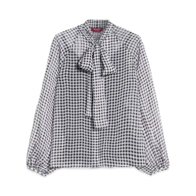 Max Mara Baldi Silk Print Bowtie Blouse "Black"