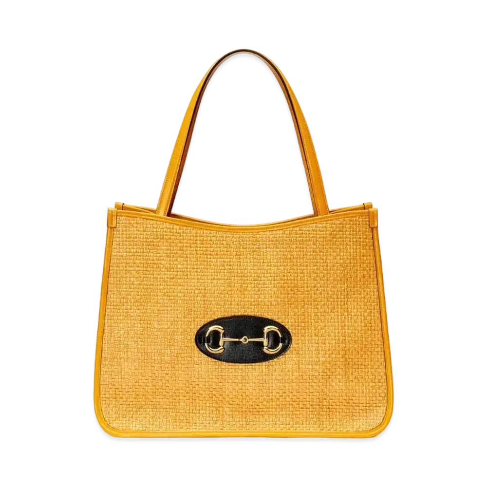 GUCCI Horsebit 1955 Tote Bag "Yellow Straw Effect"