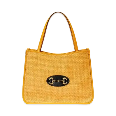 GUCCI Horsebit 1955 Tote Bag "Yellow Straw Effect"