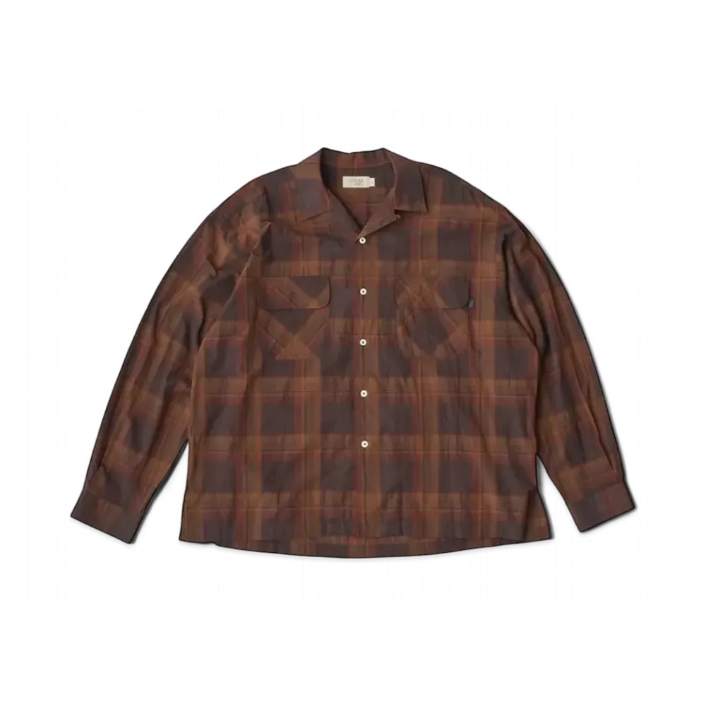 SEDAN ALL-PURPOSE Madras Plaid Open Collar Shirt "Brown Burgundy"