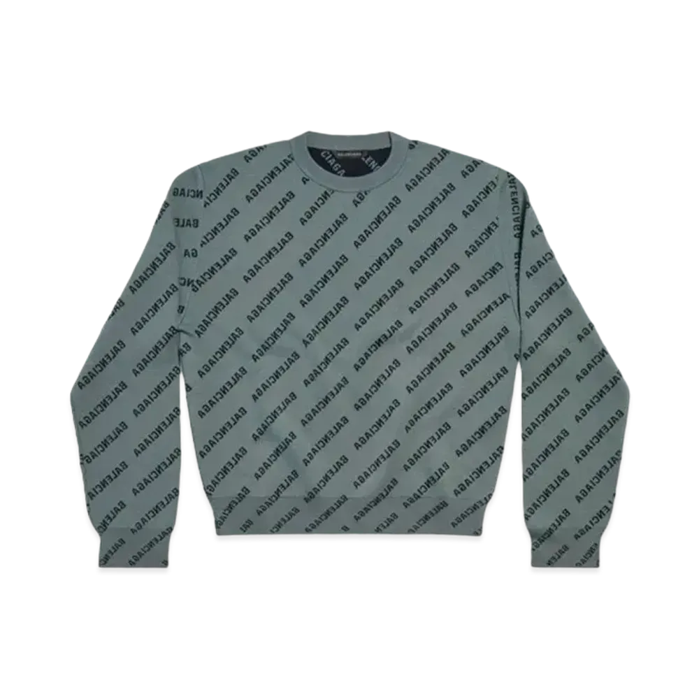 BALENCIAGA Mirror Mini Allover Logo Sweater Medium Fit "Grey"