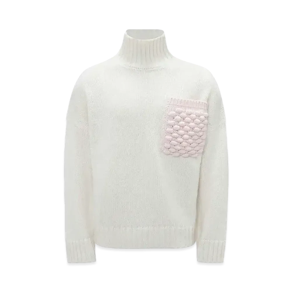 JW ANDERSON Popcorn Patch Pocket Turtleneck Sweater "White"
