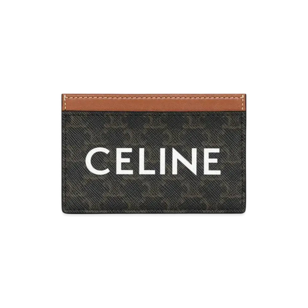 CELINE Card Holder In Triomphe Canvas With Celine Print "Tan"