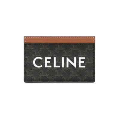 CELINE Card Holder In Triomphe Canvas With Celine Print "Tan"