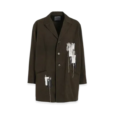 S'YTE Cotton Drill "Boro"Applique Long Jacket "Khaki Green"