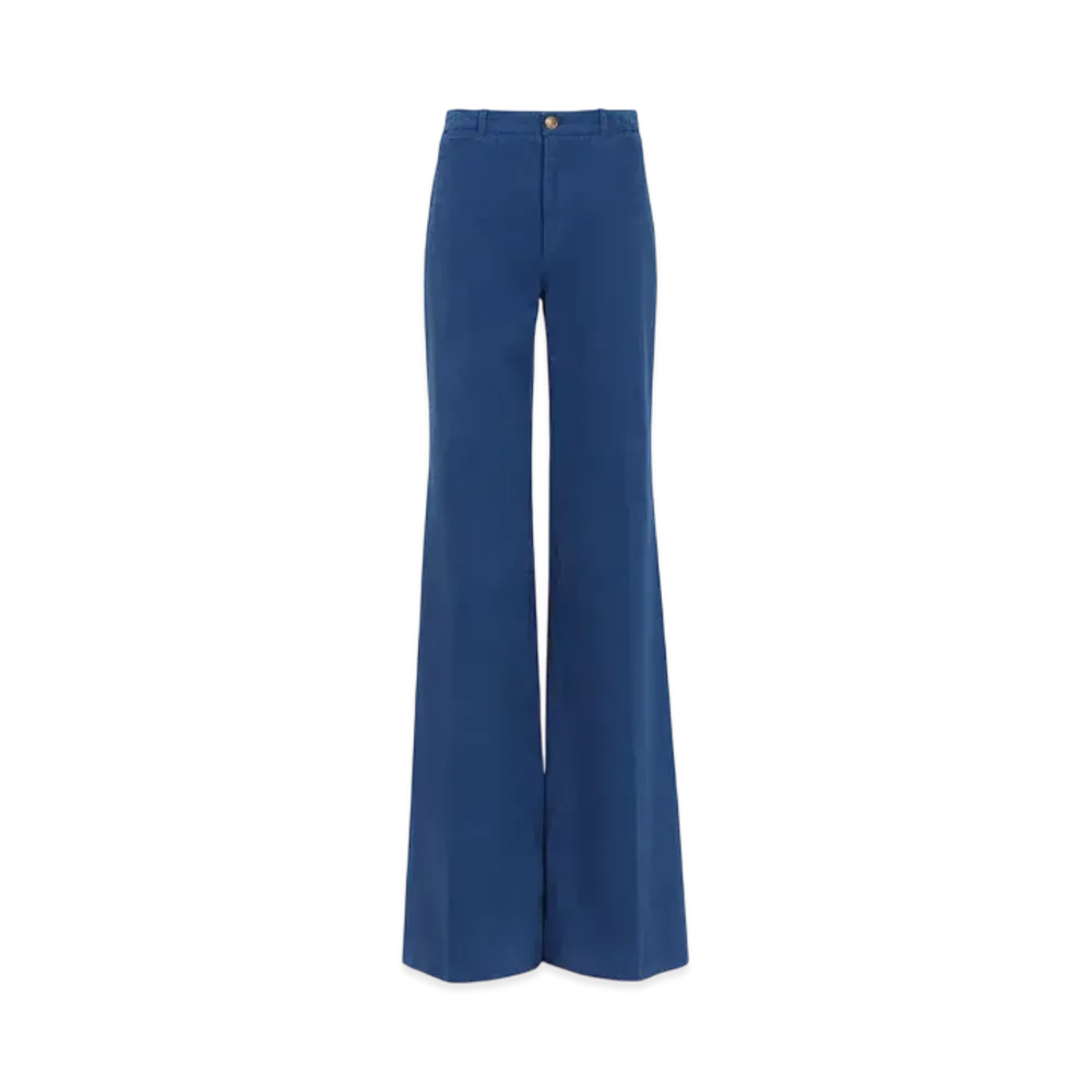 Chloe Flared Tailored Pants In Cotton Canvas "Deep Blue"