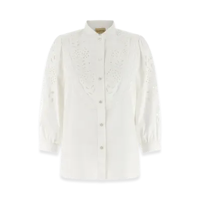 Valentino Women's Shirt Garavani Embroidered Sangallo "White"