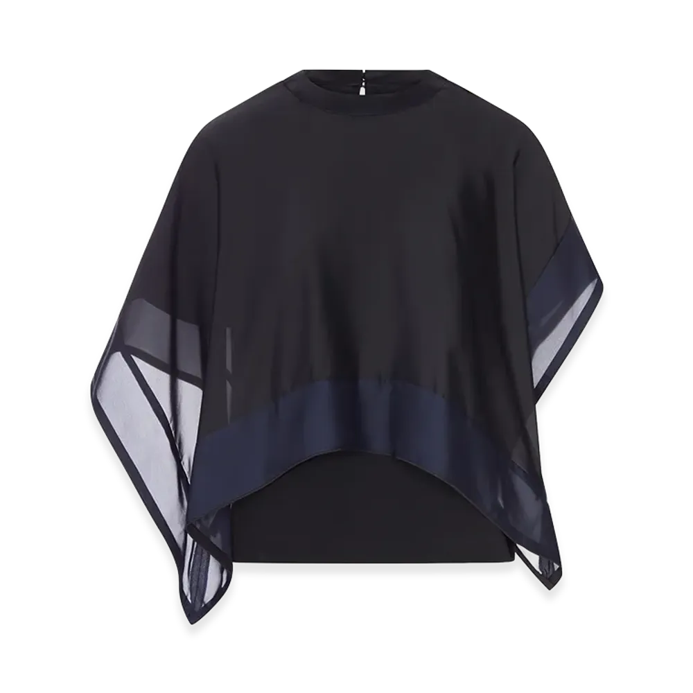 sacai Women's Cotton T-Shirt With Chiffon Cape "Black"