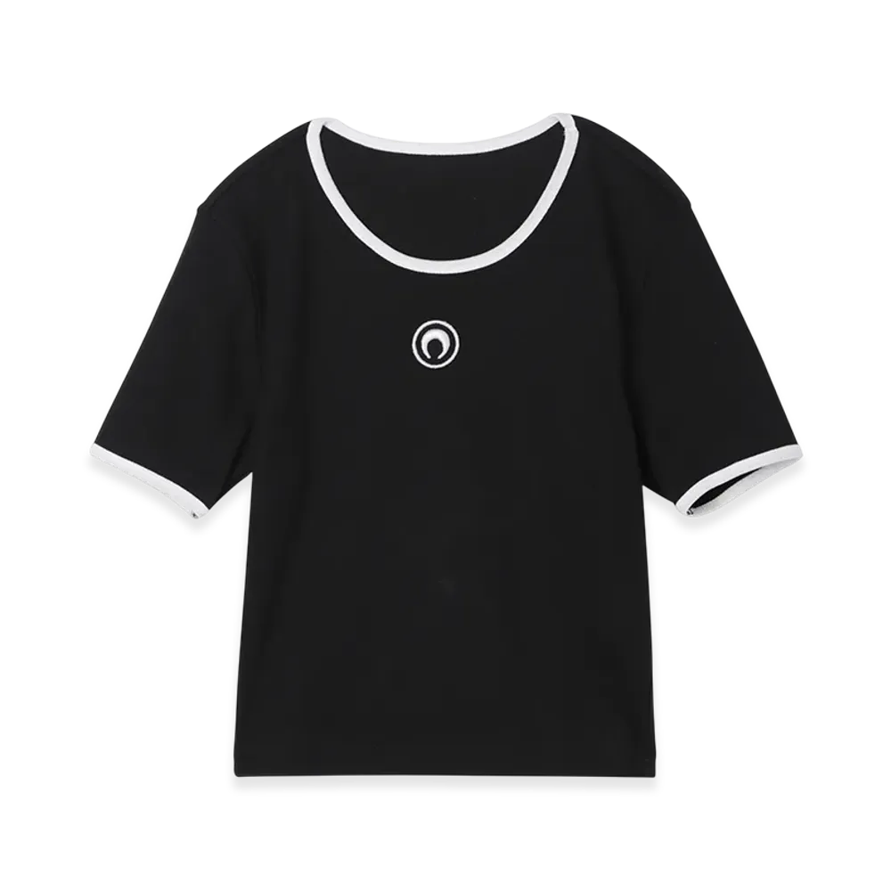 Marine Serre Moon Logo Jersey Cropped Top "Black"