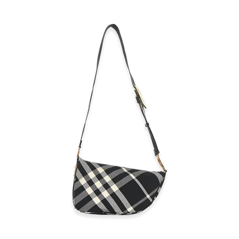 Burberry Women's Embroidered Fabric Medium Shield Crossbody Bag "Black"
