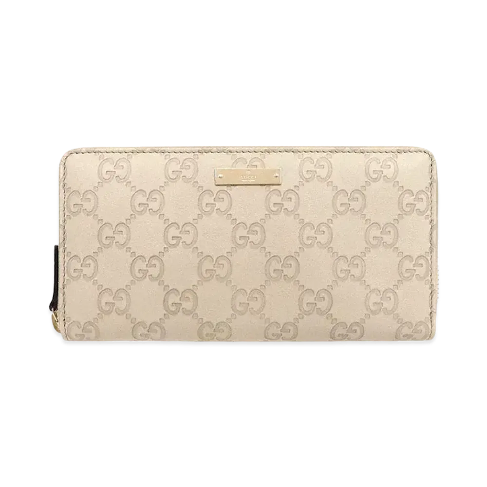 GUCCI Guccissima Metal Bar Zip Around Wallet "Mystic White"