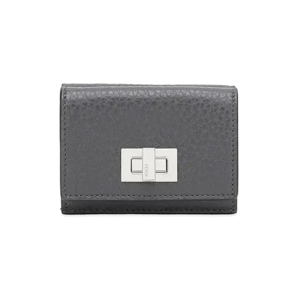 FENDI Micro Three-Fold Wallet Leather Wallet "Gray"