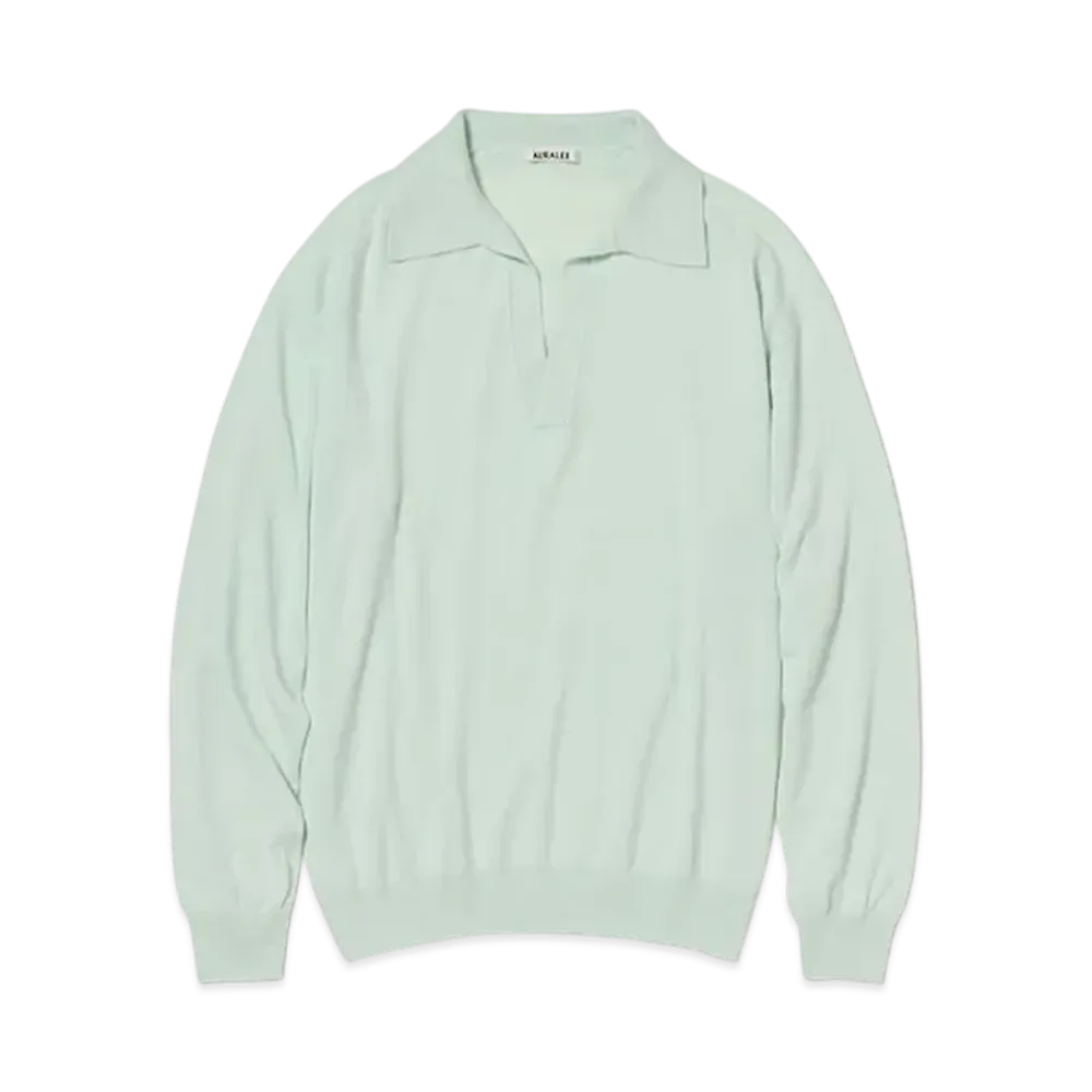 AURALEE Super Fine Cashmere Silk Knit Skipper Polo "White Green"