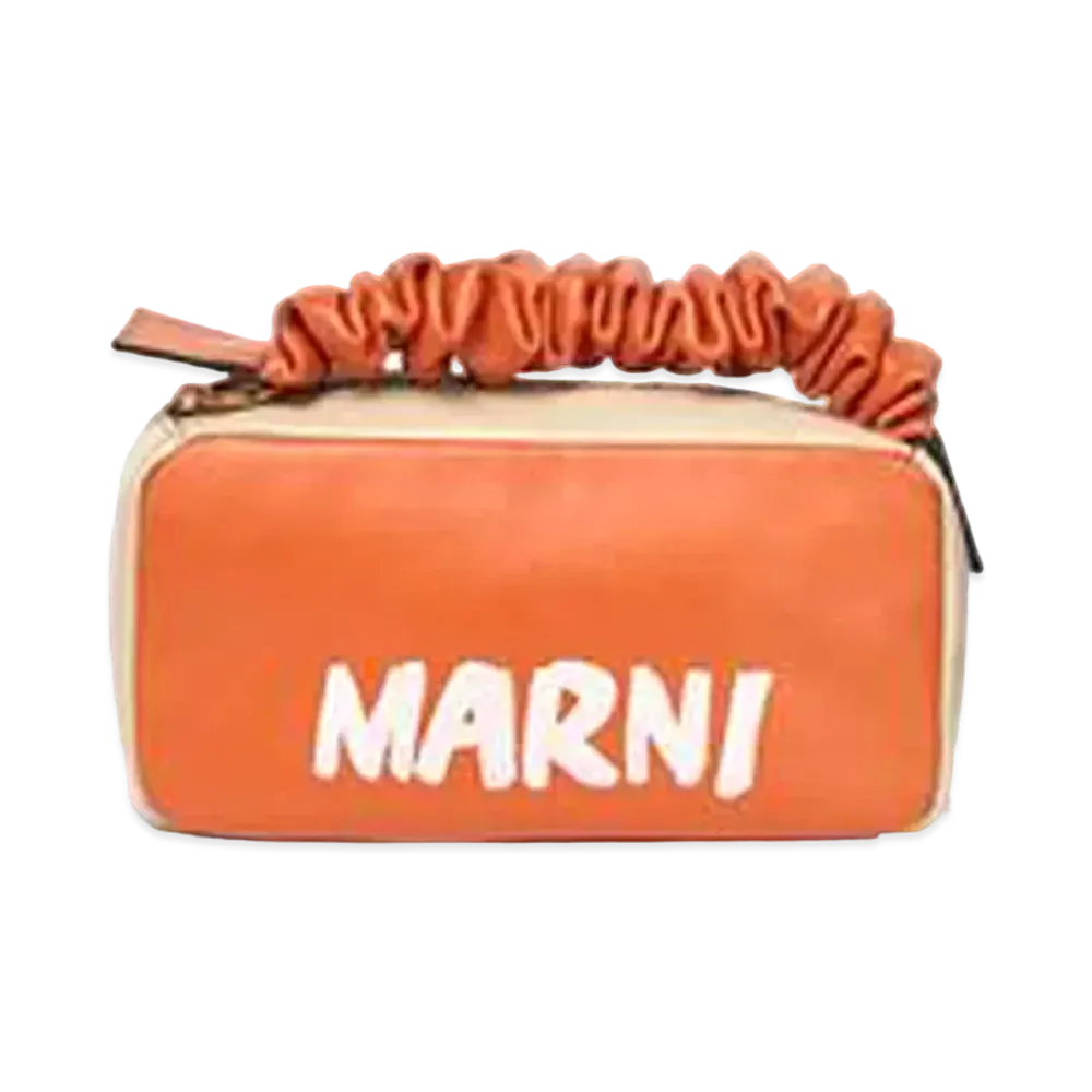 Marni Smooth Calfskin Clutch with Gathered Handle "Orange/Beige"