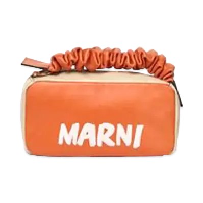 Marni Smooth Calfskin Clutch with Gathered Handle "Orange/Beige"