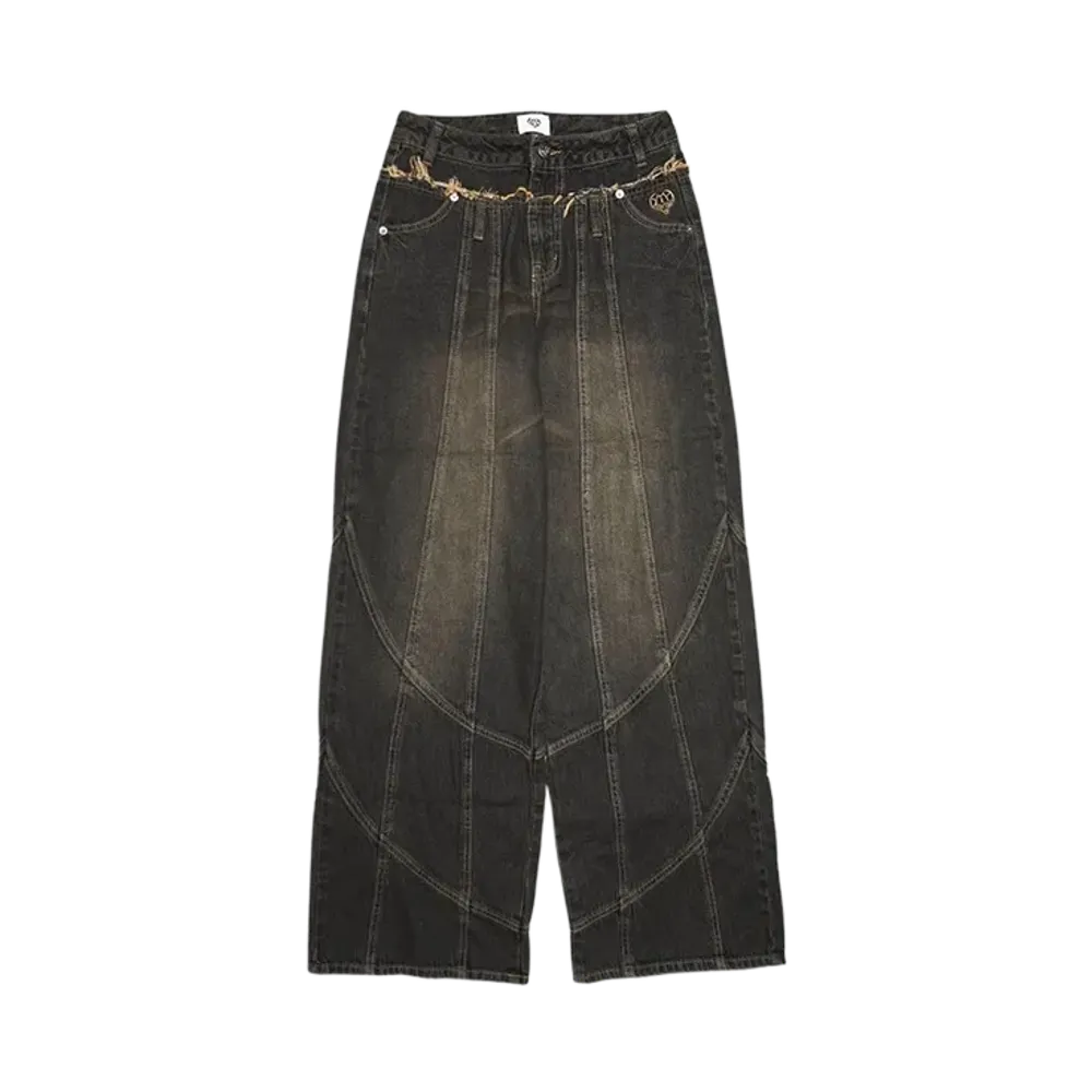 HTH switching denim "BLACK/ORANGE"
