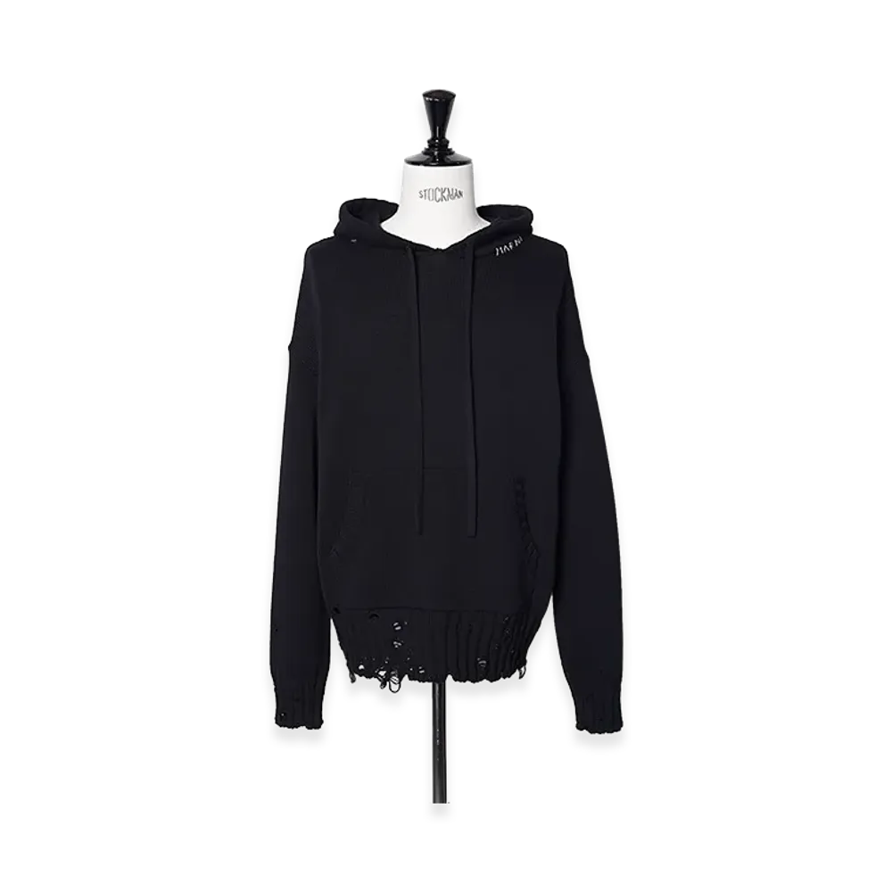 MARNI Destroy Cotton Knit Hoodie "Black"