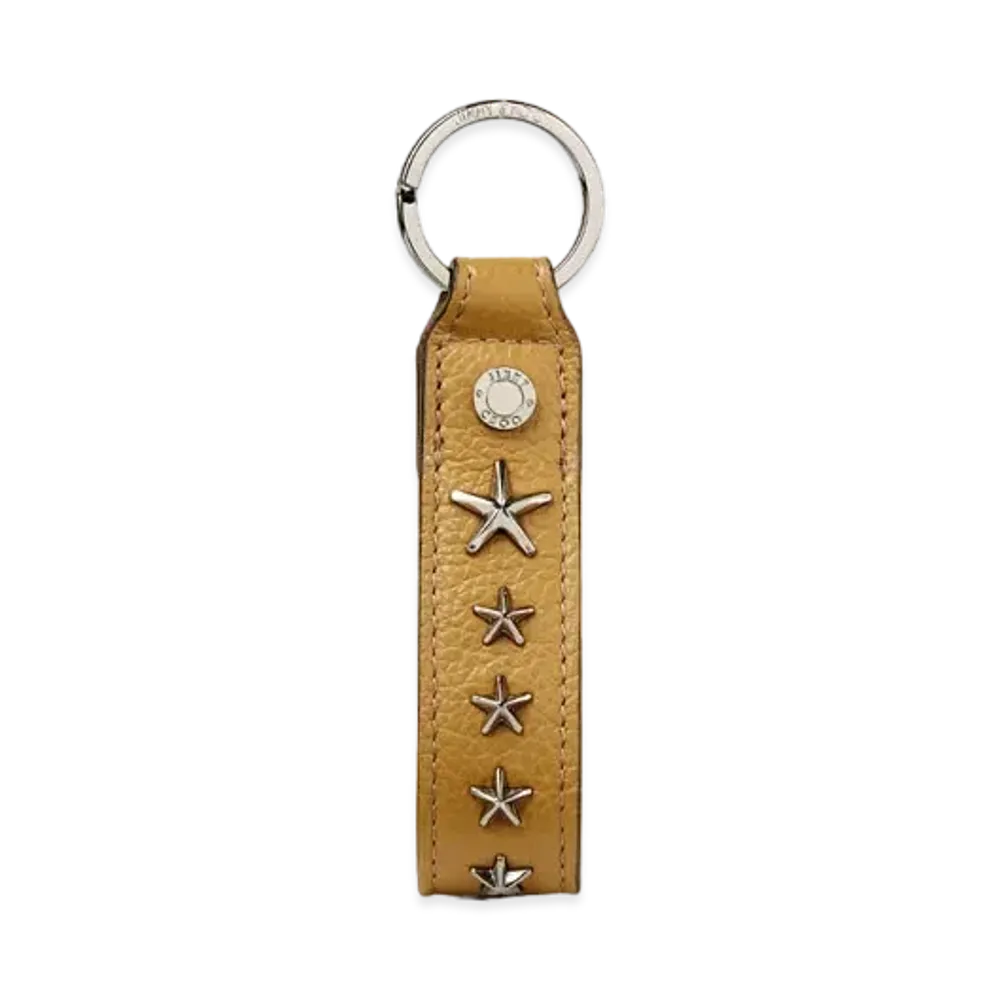 JIMMY CHOO WARWICK/S Soft Grainy Calf Leather Key Charm With Star Studs "Camel"