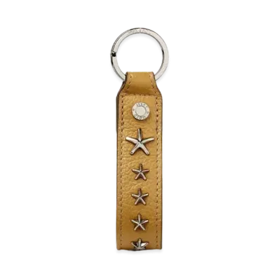 JIMMY CHOO WARWICK/S Soft Grainy Calf Leather Key Charm With Star Studs "Camel"